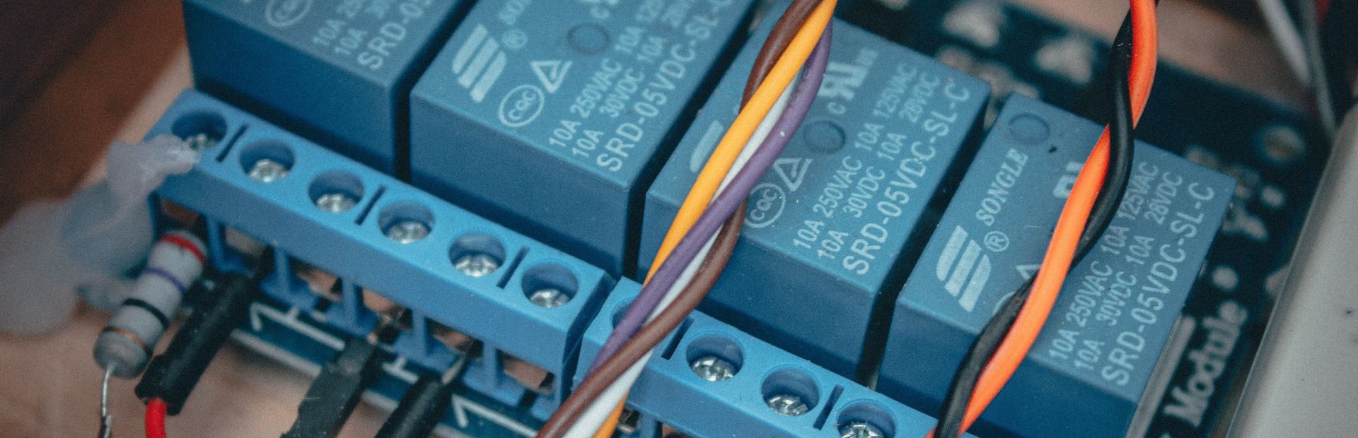 Relay and terminal wiring inside a control panel