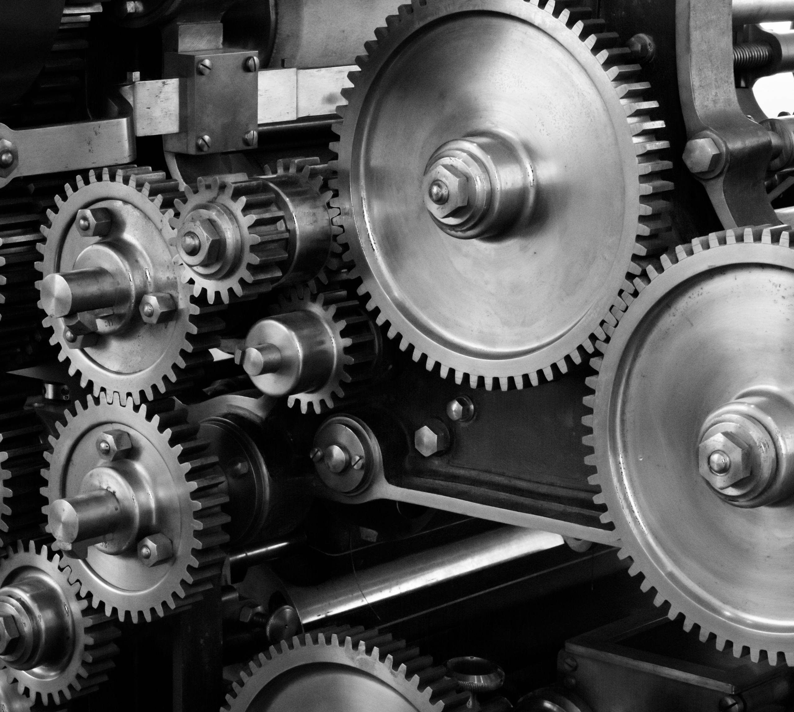 Gear and roller chain drive on industrial machinery