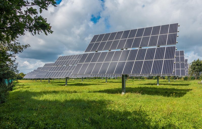 Close view of photovoltaic modules on a mounting structure